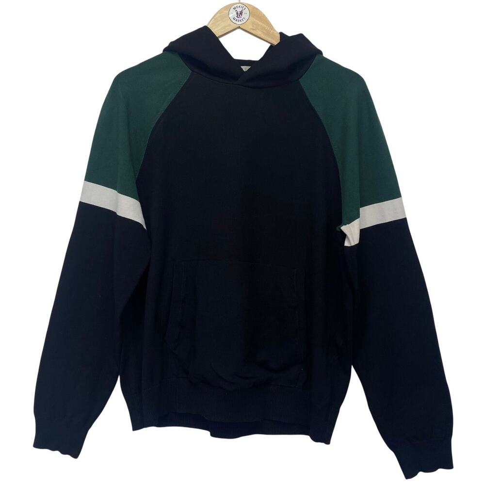 VINCE Pullover Hoodie Mens L Colorblock Black Green Elevated Basic Rugby Jogger